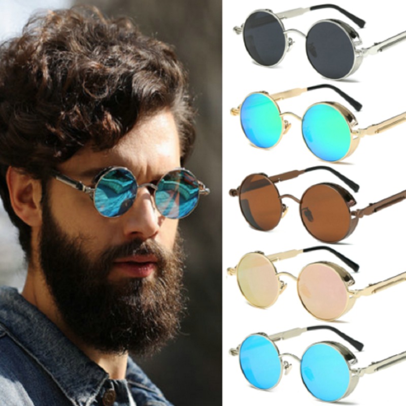 Men'S Fashion Round Glasses - Metal Steampunk Sunglasses Men Women Fashion