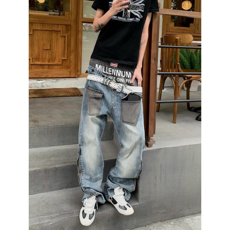 Mens Fashion Young - Men's Patchwork Design Jeans 90s Casual