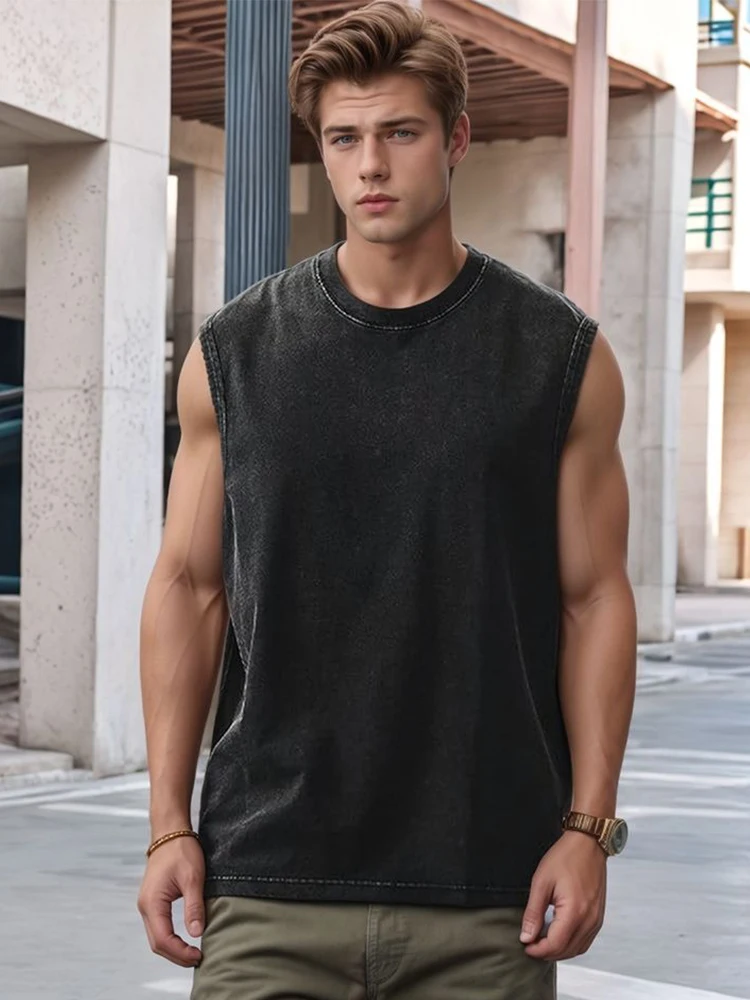 Muscle Tee Workout - 2025 Summer New Men's Washed Cotton