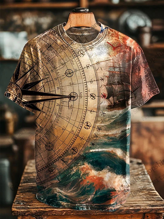 Jeans Shirt Fashion For Men - Vintage Mens T-shirt Summer Compass 3D