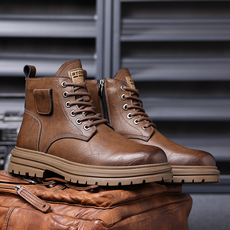 Mens Brown Vintage Leather Com - đánh giá và giá Mens Fashion Combat Boots