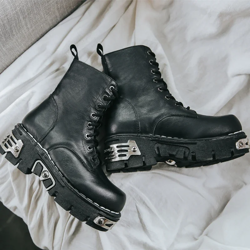 New Fashion Punk Men's Genuine - đánh giá và giá Mens Fashion Combat Boots