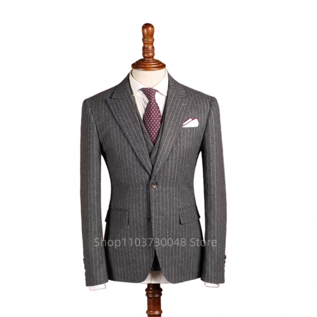 New Grey Striped Men Suit Form - đánh giá và giá Slim Fit Blazer Men